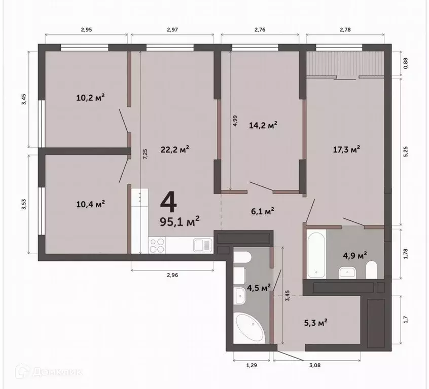 Продаётся 4-к квартира, 95.1 м - Фото 0