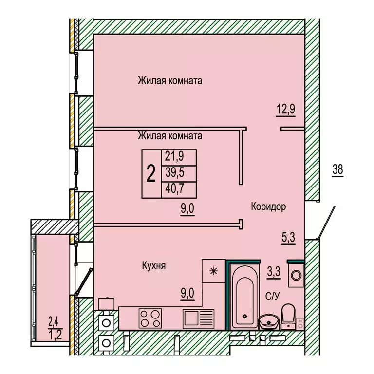 2-комнатная квартира: Волгоград, улица 70-летия Победы, 40 (40.7 м) - Фото 0