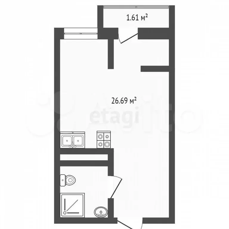 Квартира-студия, 26,3 м, 5/17 эт. - Фото 0