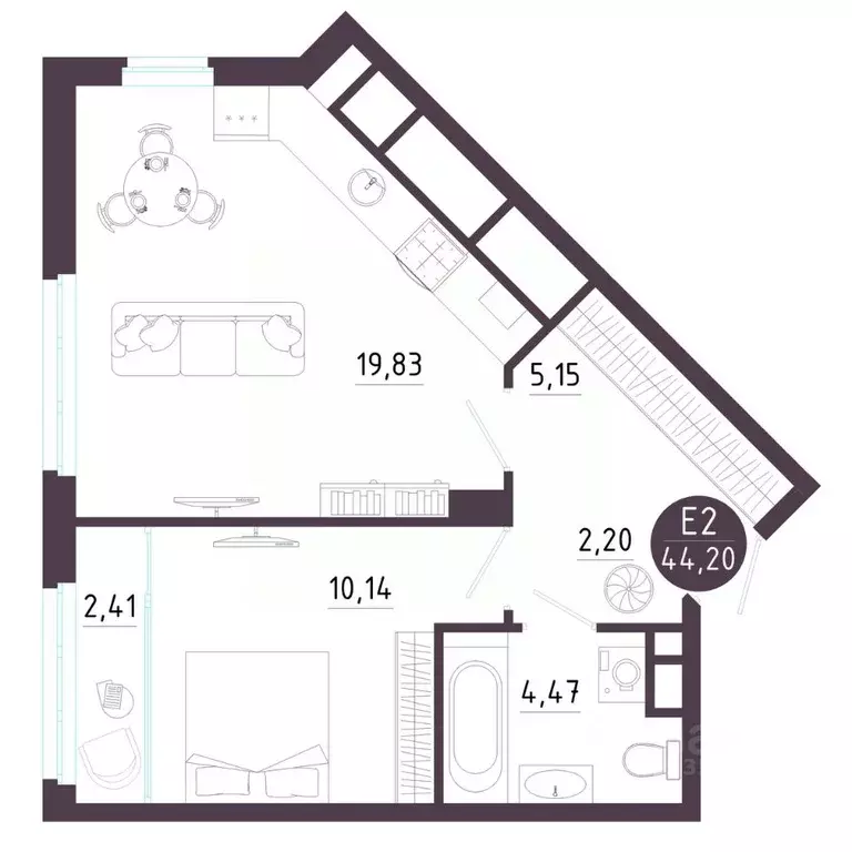 1-к кв. Рязанская область, Рязань Московское ш. (44.2 м) - Фото 0