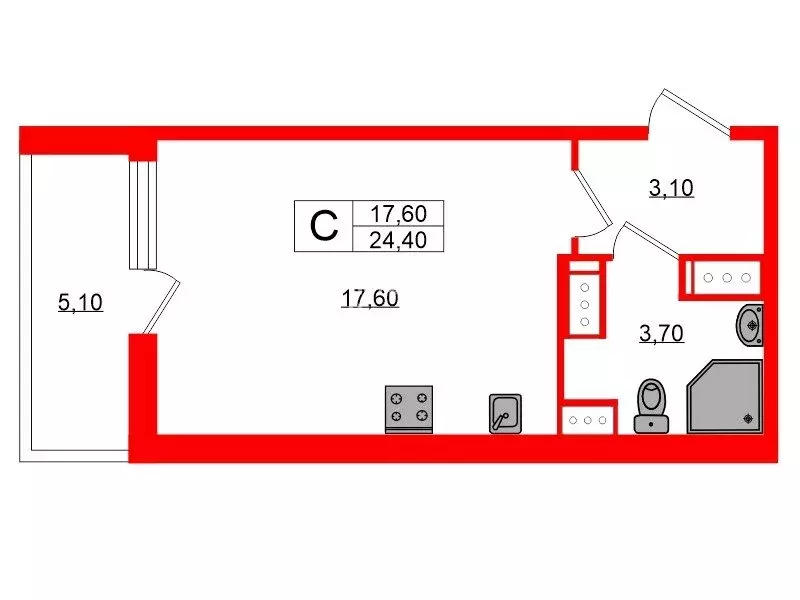 Квартира-студия: Санкт-Петербург, Верхне-Каменская улица, 9к1 (24.4 м) - Фото 0