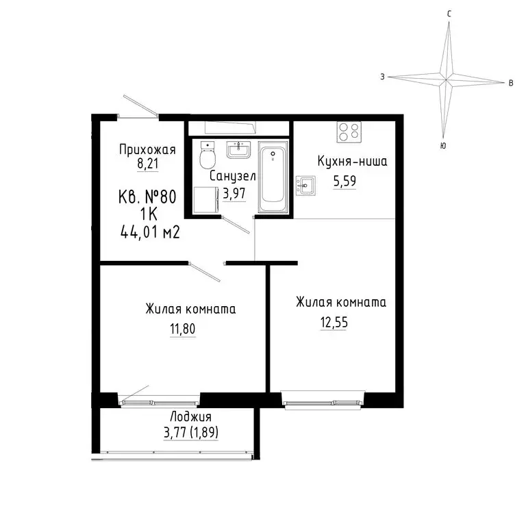 2-комнатная квартира: Новый, ЖК ДНС Сити (43.97 м) - Фото 0