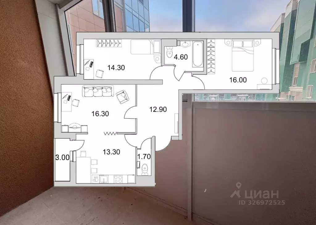 3-к кв. Санкт-Петербург ул. Кустодиева, 3к2 (81.6 м) - Фото 2