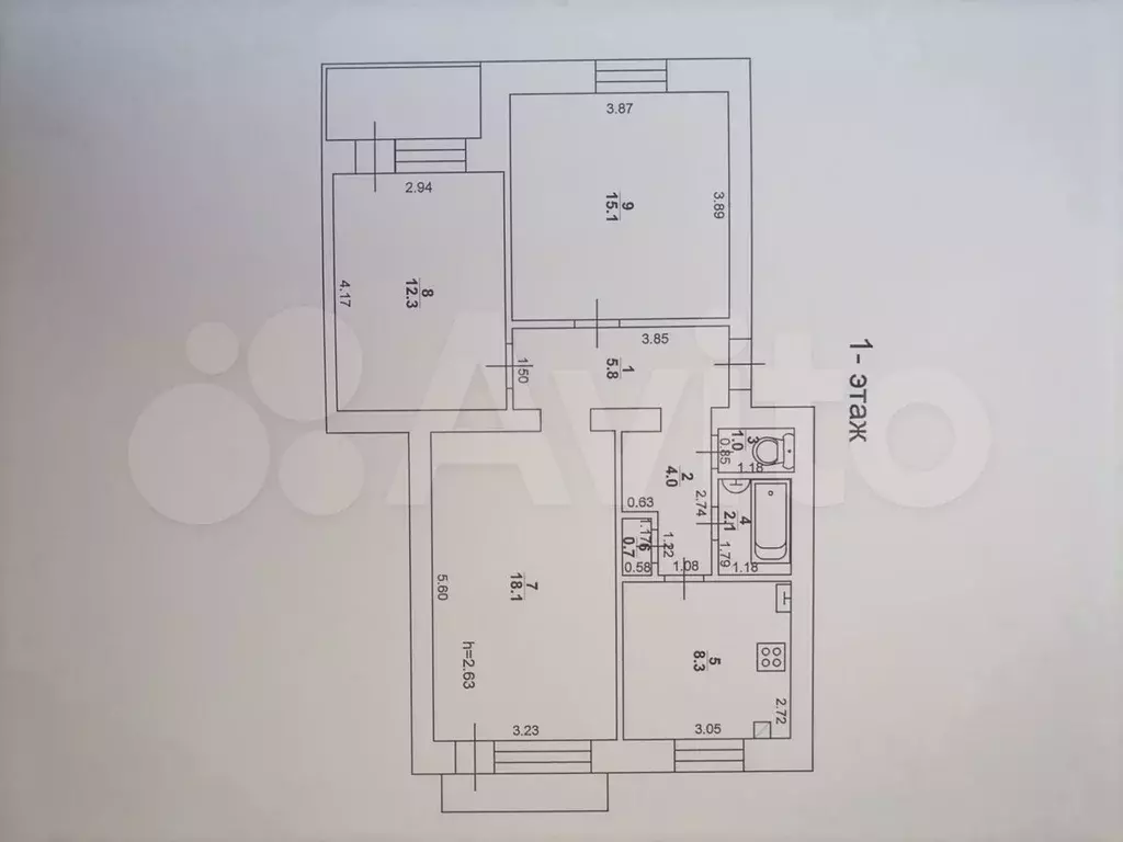 3-к. квартира, 67,4 м, 1/3 эт. - Фото 0