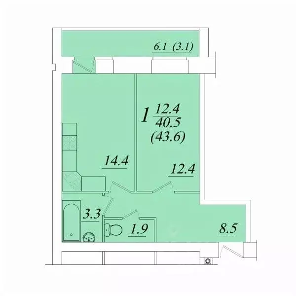 1-к кв. Вологодская область, Вологда Южный мкр,  (43.6 м) - Фото 1