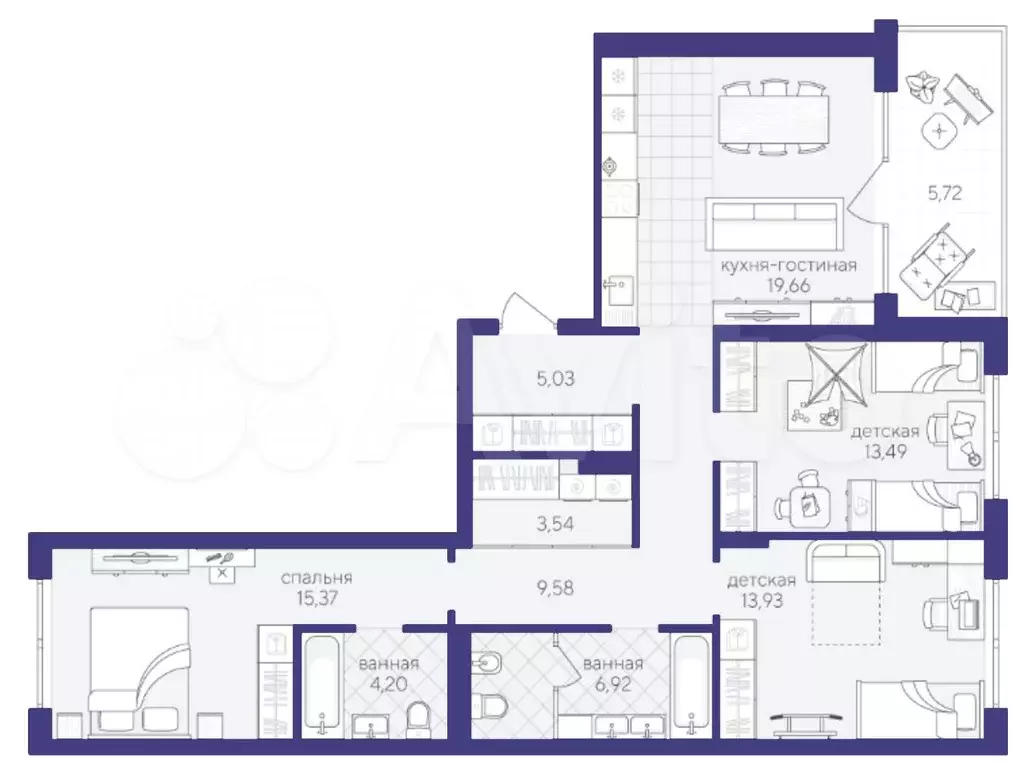 3-к. квартира, 98 м, 4/4 эт. - Фото 1