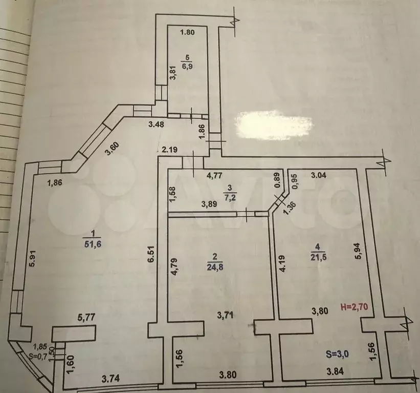 3-к. квартира, 120 м, 4/6 эт. - Фото 0