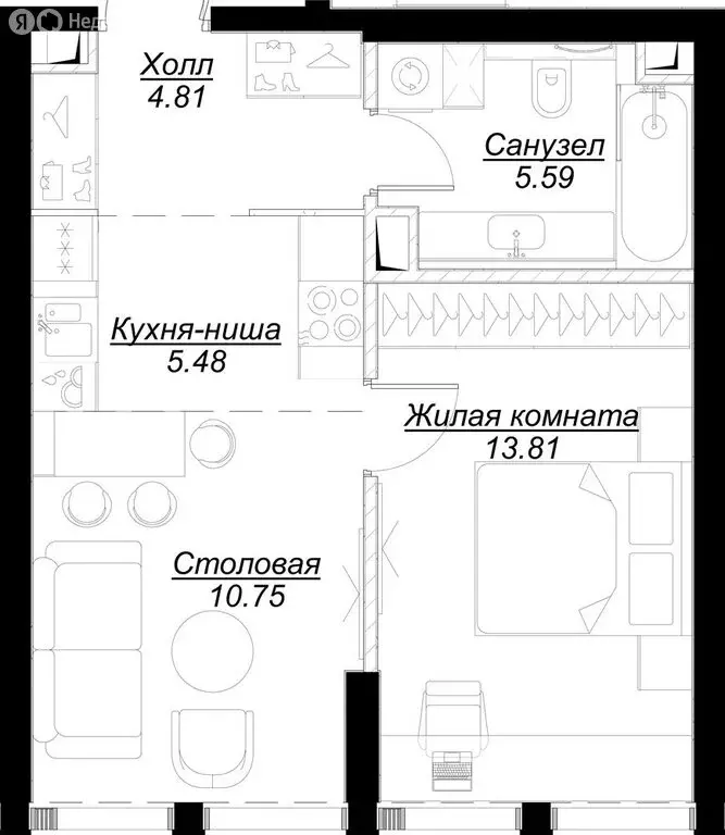 1-комнатная квартира: Москва, 4-я улица Марьиной Рощи, 12к3 (40.77 м) - Фото 0