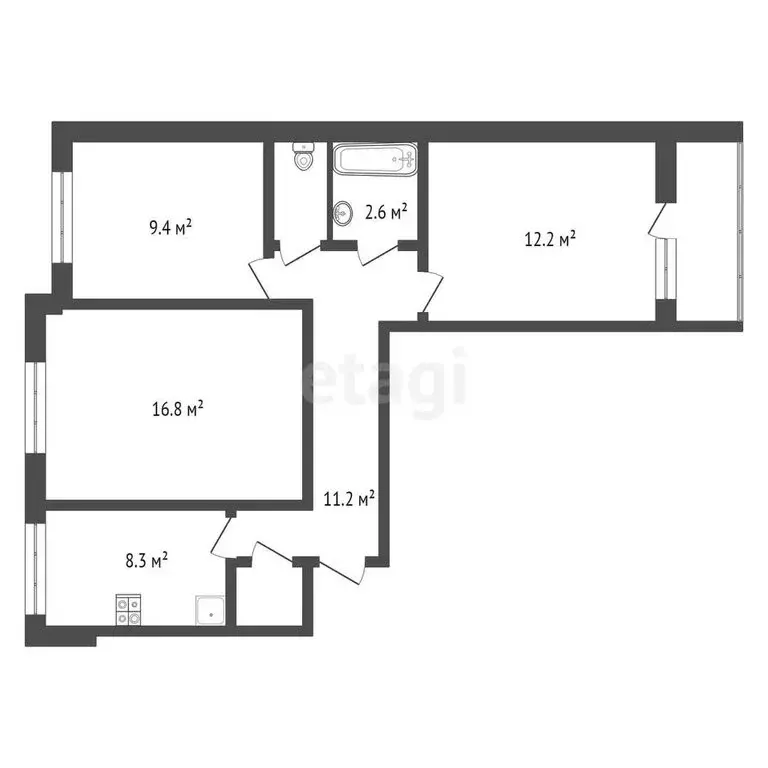 3-комнатная квартира: Обнинск, улица Энгельса, 4 (65 м) - Фото 0