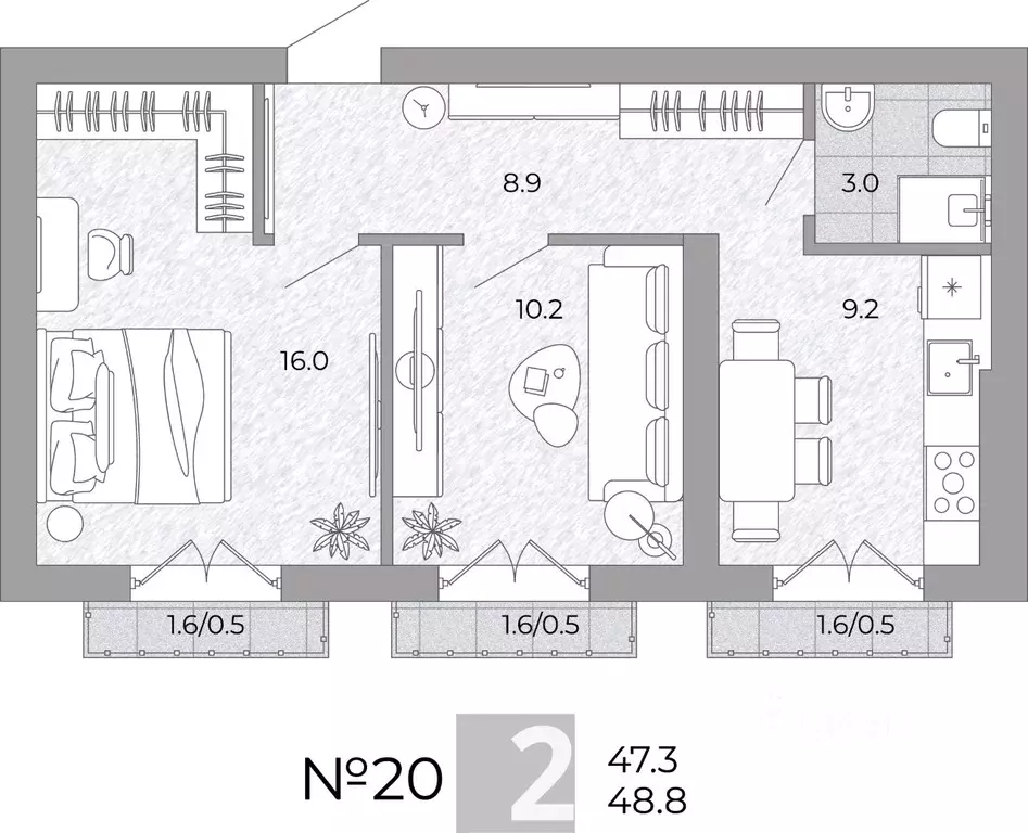 2-к кв. Калининградская область, Гурьевский муниципальный округ, пос. ... - Фото 1
