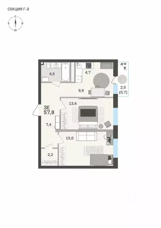 3-к кв. Пермский край, Пермь бул. Гагарина, 72 (57.8 м) - Фото 1