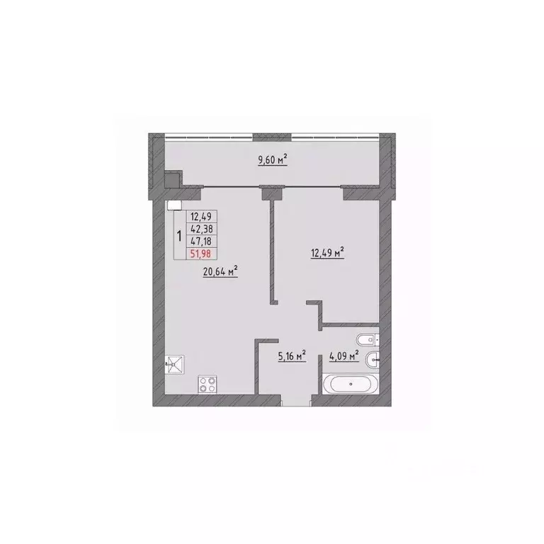 1-к кв. Ивановская область, Иваново Кооперативная ул., 3 (51.98 м) - Фото 0