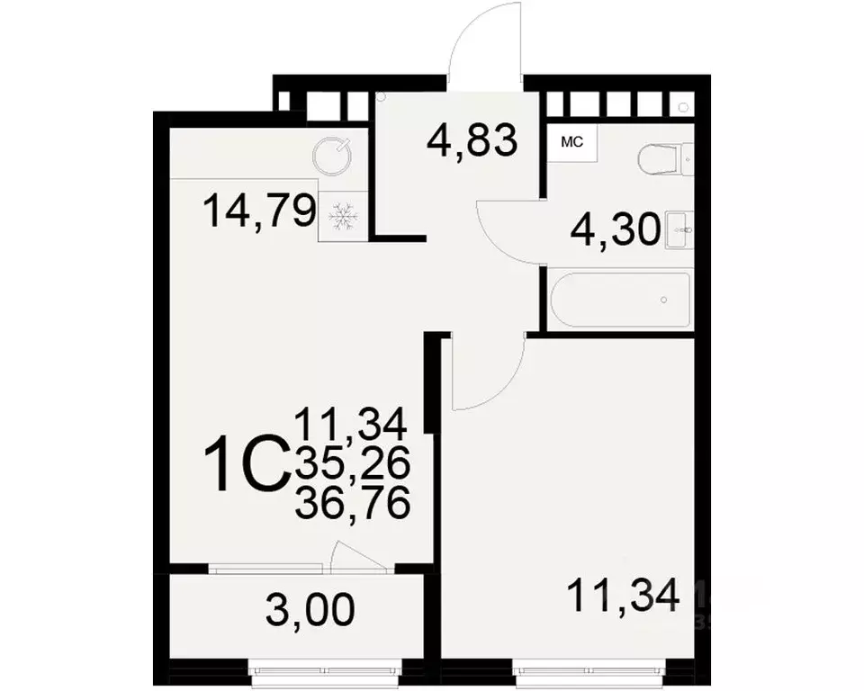 1-к кв. Рязанская область, Рязань ул. Бирюзова (35.26 м) - Фото 0