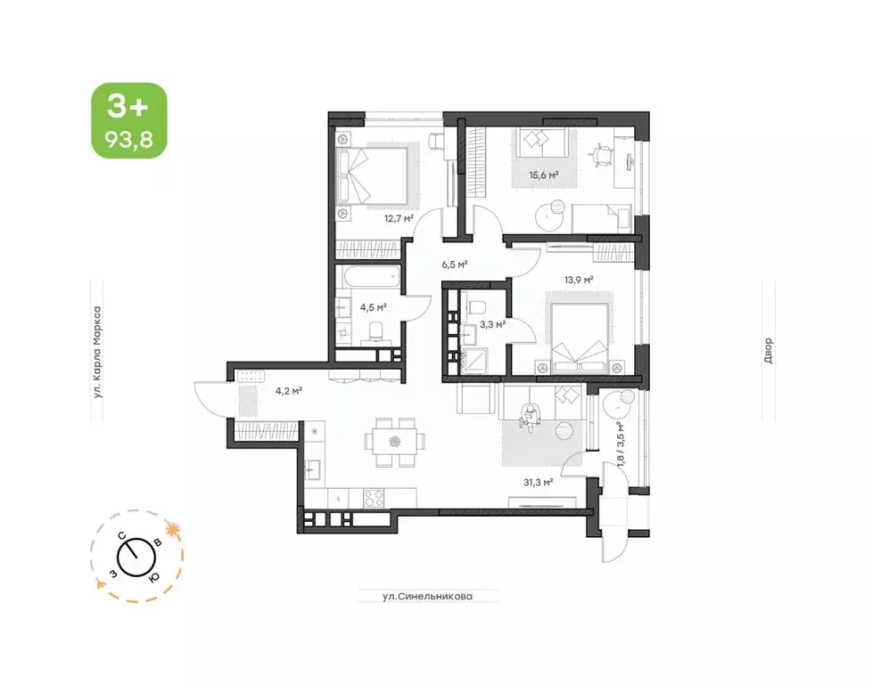 3-к кв. Хабаровский край, Хабаровск ул. Синельникова, 4 (93.8 м) - Фото 1