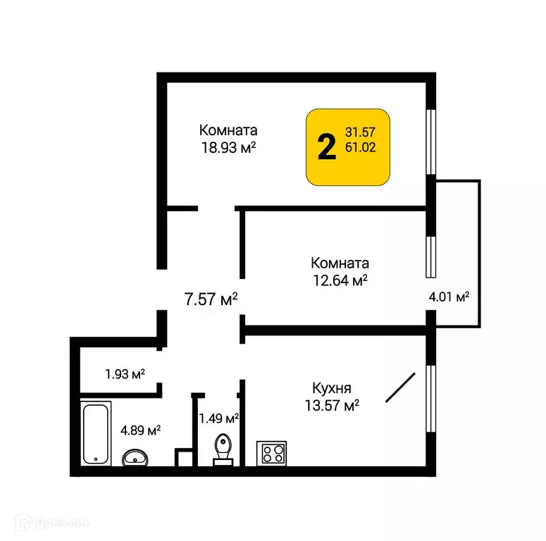 Продаётся 2-к квартира, 62.22 м - Фото 0