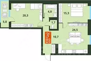 3-к кв. Новосибирская область, Новосибирск Тайгинская ул., с3 (86.0 м) - Фото 0