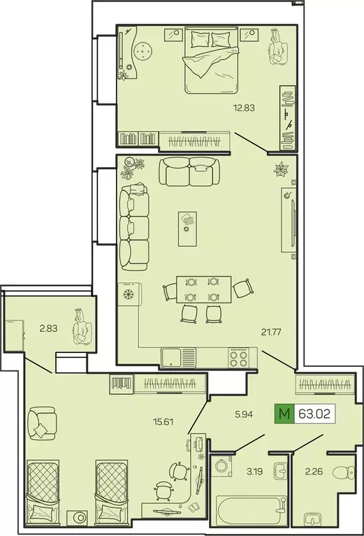Продаётся 2-к квартира, 61.6 м - Фото 1