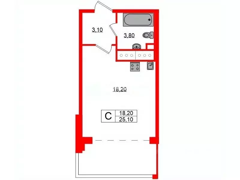 Студия Санкт-Петербург Яхтенная ул., 34 (25.1 м) - Фото 1