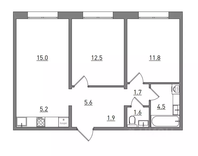 3-к кв. Кировская область, Киров бул. Прибрежный, 6 (59.8 м) - Фото 2