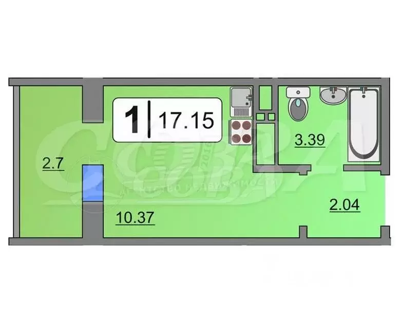 Студия Тюменская область, Тюмень ул. Новоселов, 115 (15.5 м) - Фото 1