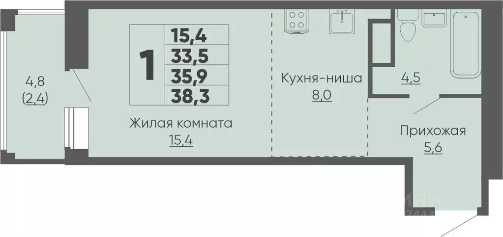 1-к кв. Чувашия, Чебоксары ул. Академика РАН Х.М. Миначева, 14 (38.3 ... - Фото 1