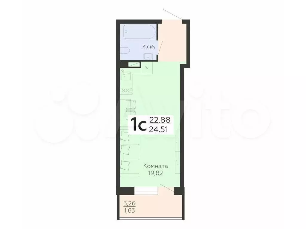 Квартира-студия, 24,5 м, 1/15 эт. - Фото 0
