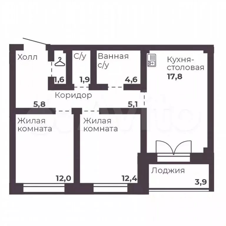 2-к. квартира, 61,2м, 5/17эт. - Фото 0