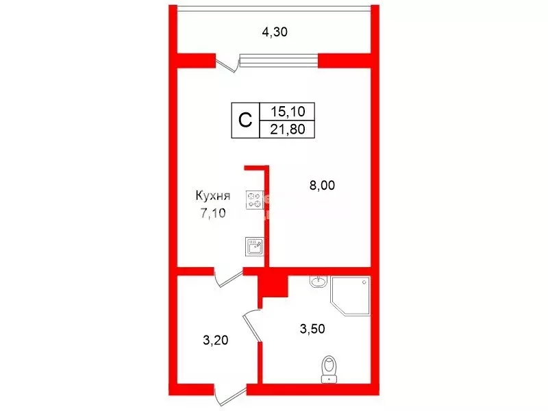 Квартира-студия: Мурино, улица Шувалова, 33/35 (21.8 м) - Фото 1