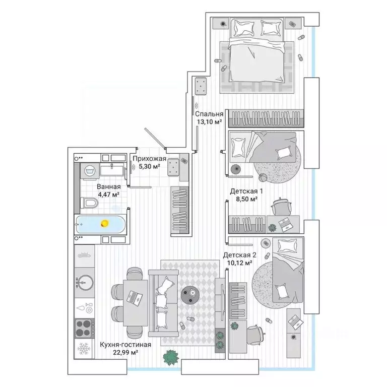 3-к кв. Приморский край, Владивосток ул. Нейбута (65.6 м) - Фото 1