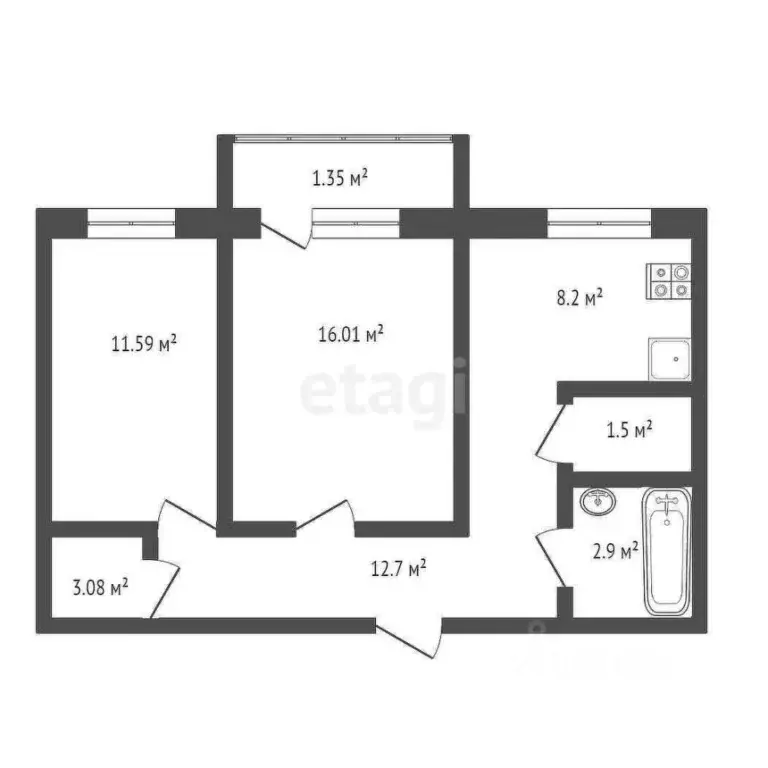 2-к кв. Мордовия, с. Кочкурово ул. В.Д. Калядина, 50А (57.0 м) - Фото 2