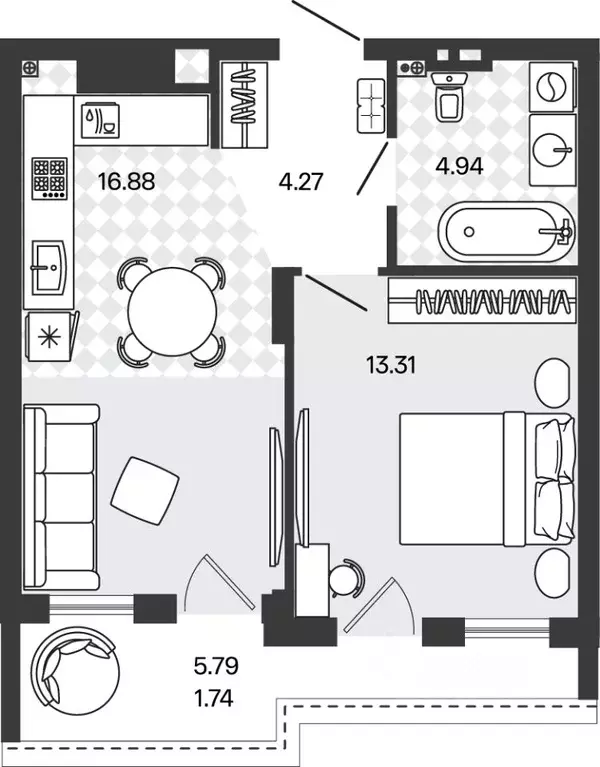 1-к кв. Калининградская область, Гурьевский муниципальный округ, пос. ... - Фото 1