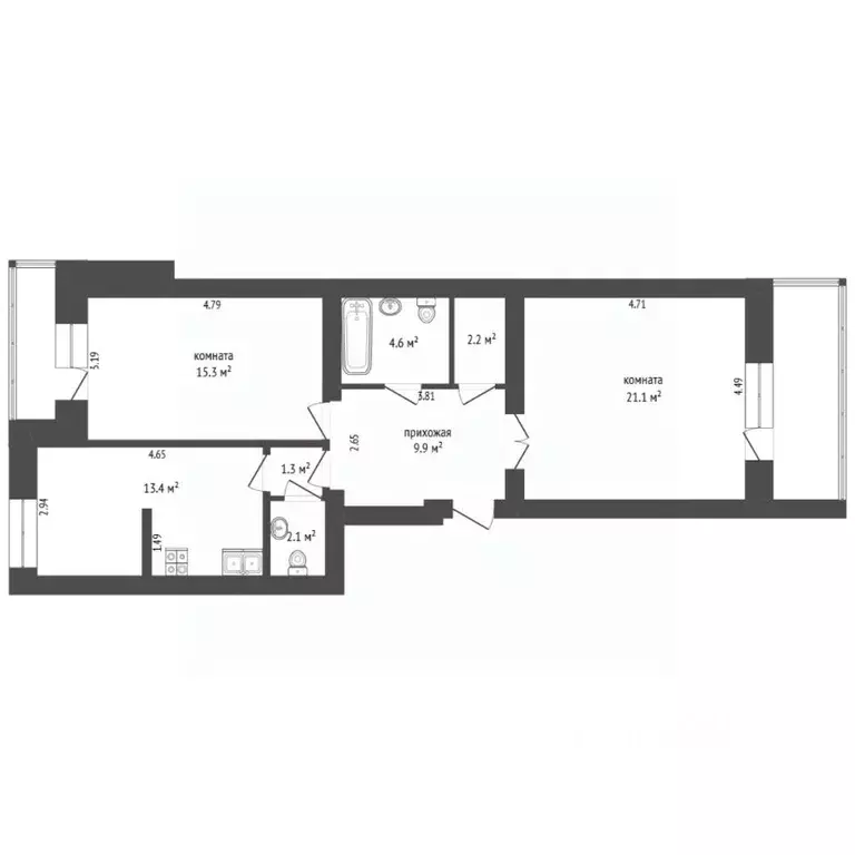 2-к кв. Тюменская область, Тюмень Широтная ул., 159 (69.9 м) - Фото 2