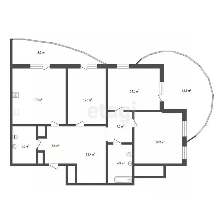 3-к кв. Тюменская область, Тюмень ул. Федюнинского, 64 (94.9 м) - Фото 2