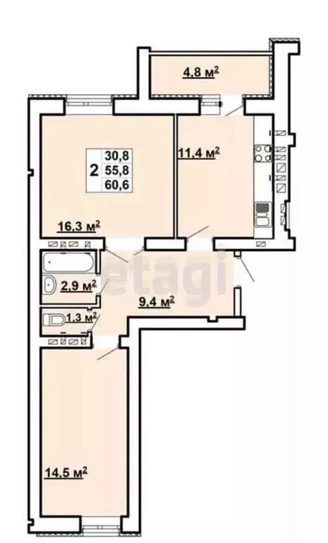 2-комнатная квартира: Энгельс, Санаторная улица, 3И (59 м) - Фото 1