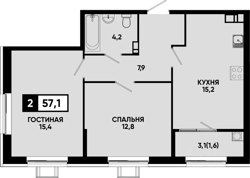 2-к кв. Ставропольский край, Кисловодск Моя Легенда жилой комплекс ... - Фото 1