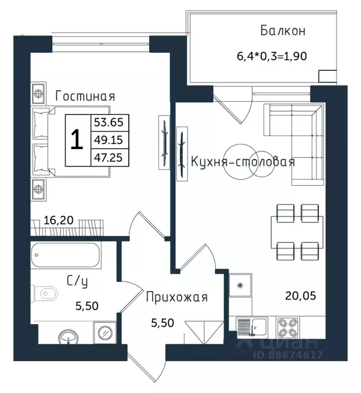 1-к кв. Калининградская область, Янтарный пгт ул. Советская (53.65 м) - Фото 0