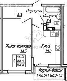 1-комнатная квартира: Краснодар, 3-я Трудовая улица, 1/3 (34.4 м) - Фото 1