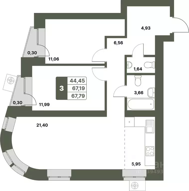 3-к кв. Башкортостан, Уфимский район, с. Миловка  (67.79 м) - Фото 0