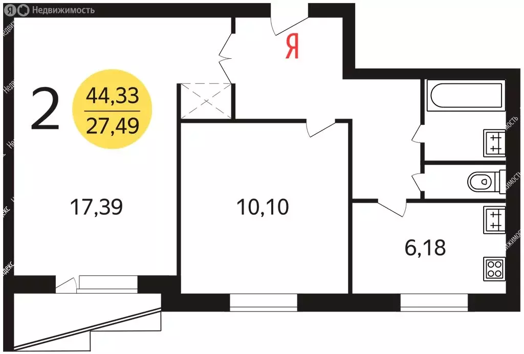2-комнатная квартира: Москва, улица 26 Бакинских Комиссаров, 3к3 (46.4 ... - Фото 1