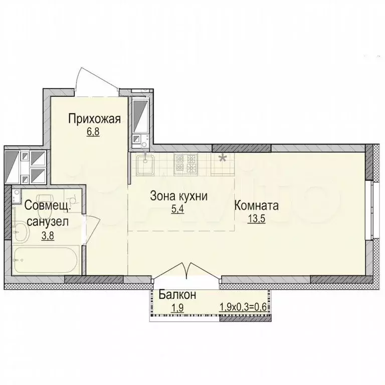 Квартира-студия, 29,5м, 4/18эт. - Фото 0