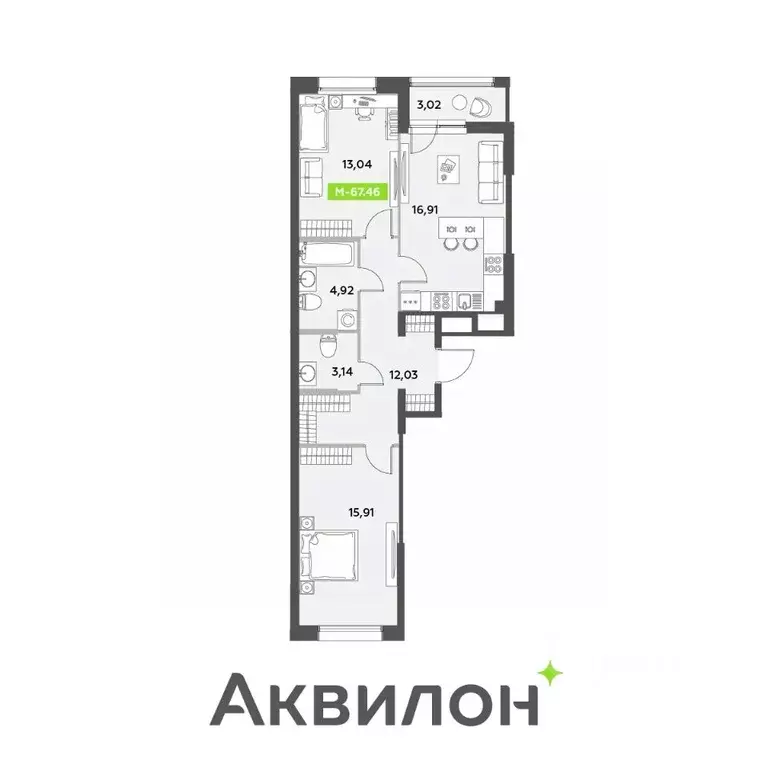 3-к кв. Санкт-Петербург ул. Среднерогатская, 11к2 (67.46 м) - Фото 0