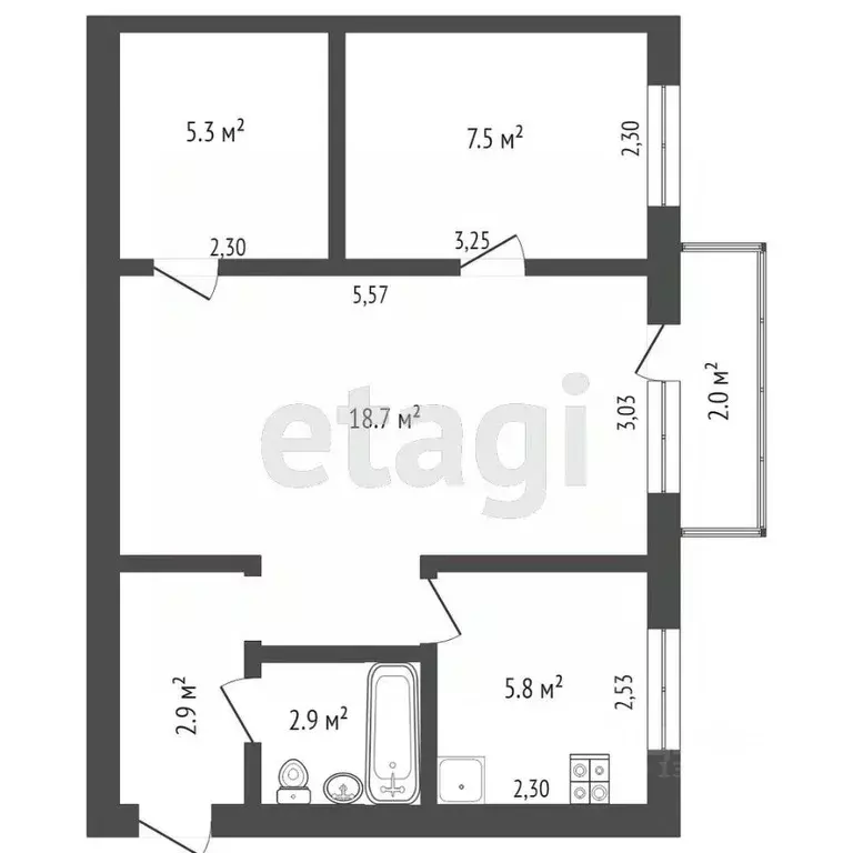 2-к кв. Омская область, Омск Нефтезаводская ул., 31 (45.0 м) - Фото 1