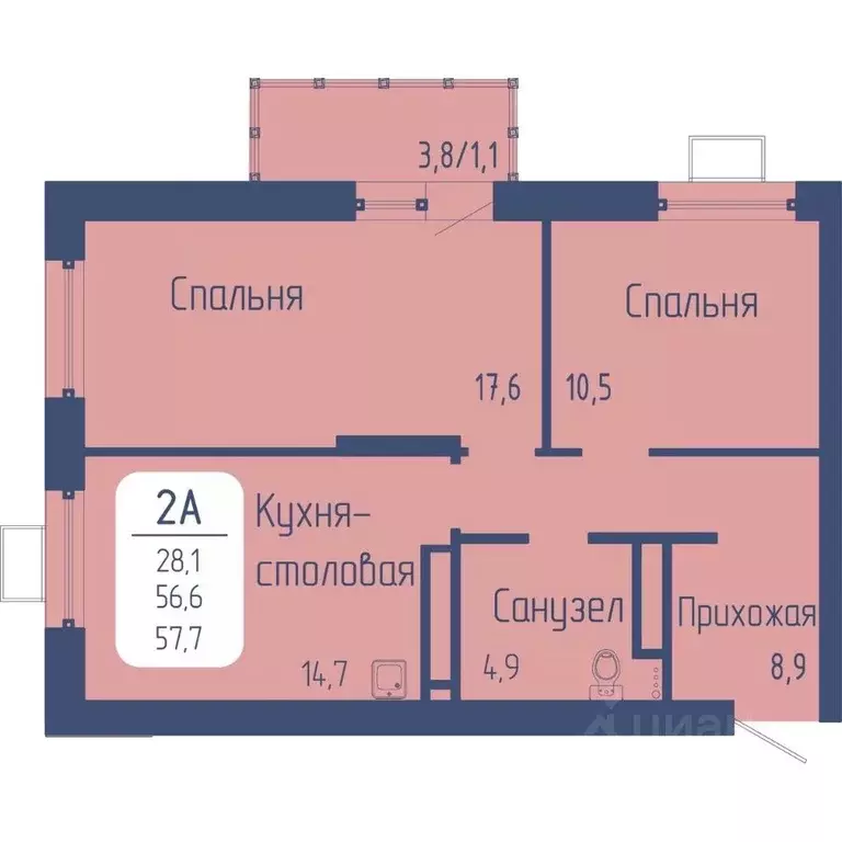 2-к кв. Красноярский край, Красноярск Свободный просп. (57.7 м) - Фото 1