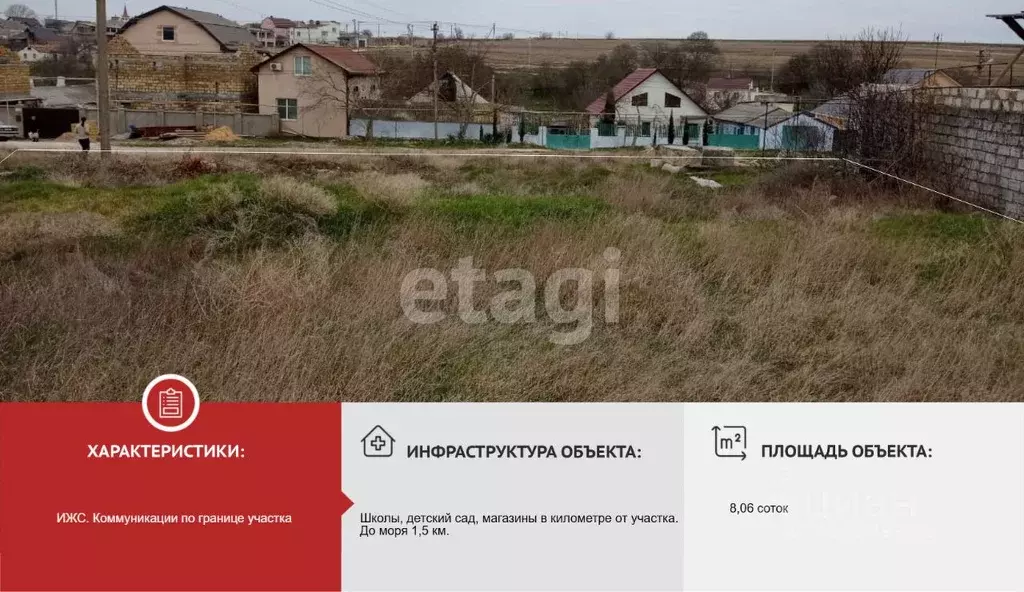 Участок в Крым, Черноморское пгт ул. Садовая (8.06 сот.) - Фото 1