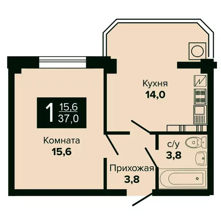 1-комнатная квартира: Ессентуки, улица Шмидта, 100 (37 м) - Фото 0