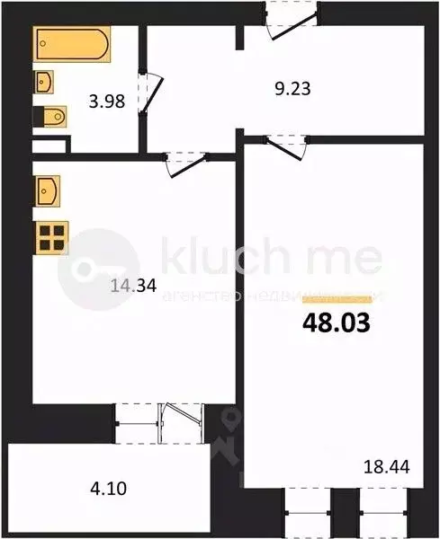 1-к кв. Татарстан, Казань Луговая ул., 52 (43.93 м) - Фото 2