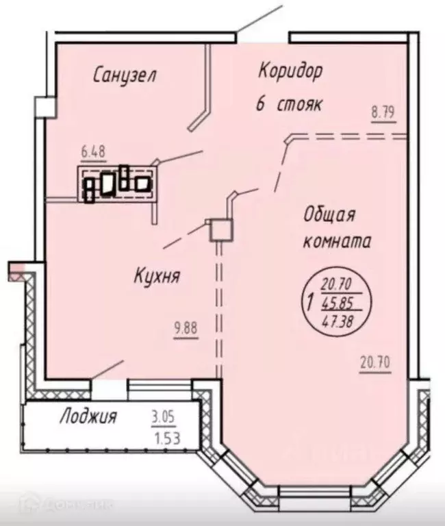 1-к кв. Хабаровский край, Хабаровск ул. Салтыкова-Щедрина, 1/1А (46.3 ... - Фото 2