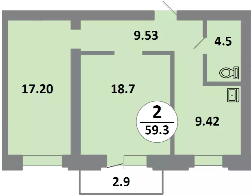 Продаётся 2-к квартира, 59.3 м - Фото 0