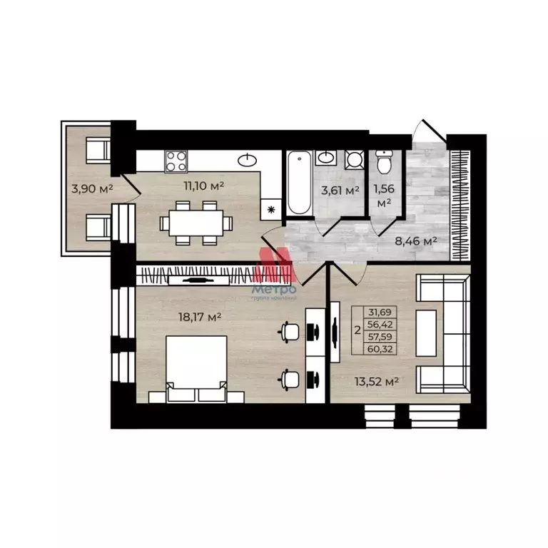 2-к кв. Ярославская область, Ярославль Уютный Квартал жилой комплекс ... - Фото 2