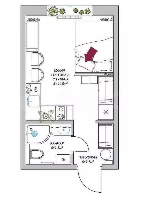 Квартира-студия, 25 м, 10/20 эт. - Фото 0